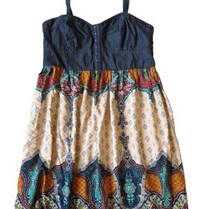 Jean/Multicolor Dress. Sleeveless, NWOT and Excellent Condition! Women’s XL.